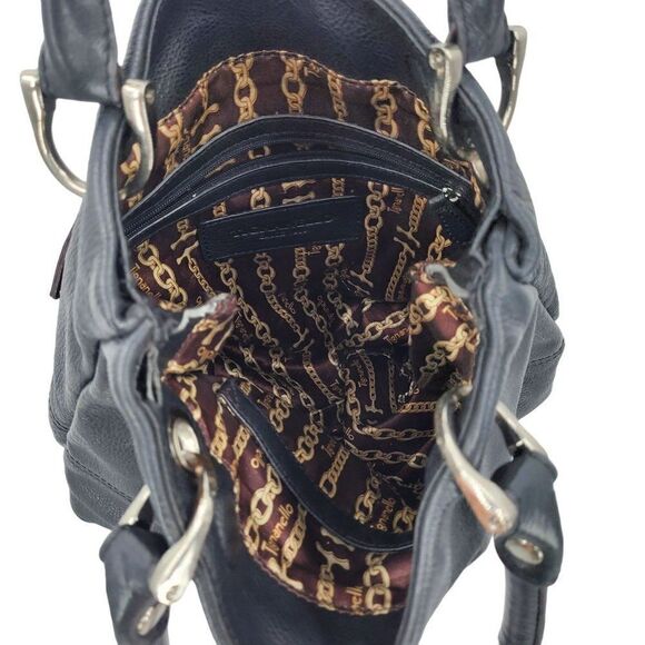 Tignanello Black Pebble Leather Double Shoulder Bag Handbag Purse Rectangle - Picture 9 of 11